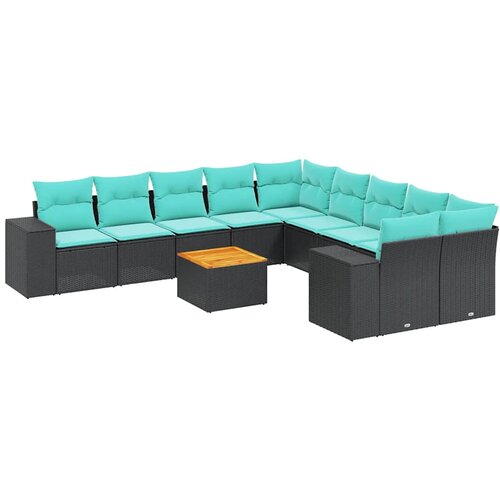 vidaXL 11-dijelni vrtni set s jastucima crni poliratan - Crna 2x sofa + 6x middle + table + 2x corner 1 Cene