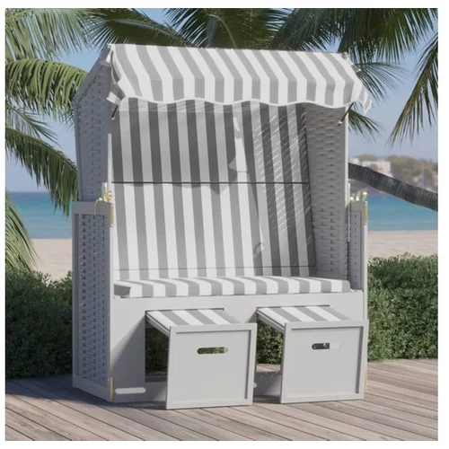  stol za na plažo s streho poli ratan in trles siv in bel