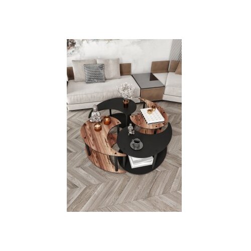 Hanah home okrugli set stolova za kafu yang 4L 70 walnut black Slike