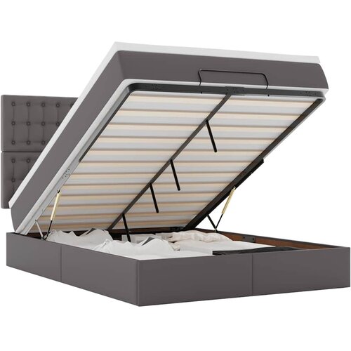 vidaXL Otomanski posteljni okvir z vzmetnico siv 140x190 cm um. usnje, (22011750) Cene