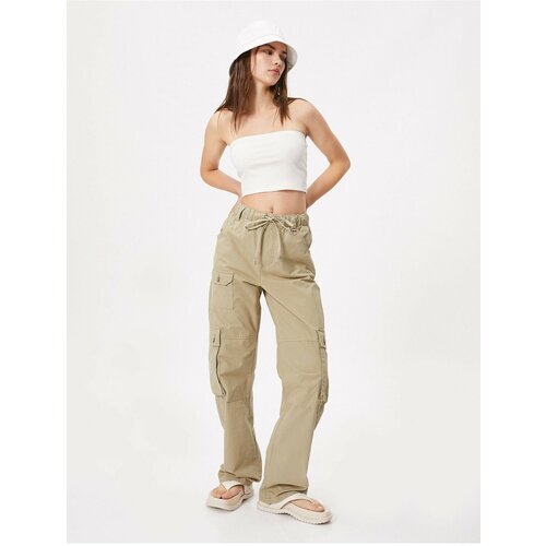 Koton Cargo Pants with Tie Waist, Big Pocket with Button, Cotton Slike