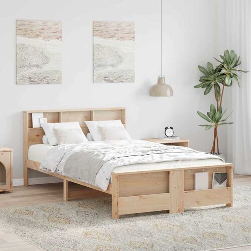 VidaXL Krevetna konstrukcija Smeđa 140 x 190 cm Masivna borovina Slike