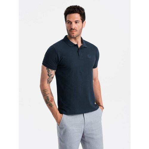 Ombre BASIC men's single color pique knit polo shirt - navy blue Slike