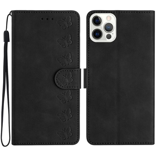 INORCO Za iPhone 13 Pro Max 6,7-palčni ovitek za telefon z vtisnjenim metuljem PU usnjen ovitek denarnice s stojalom, (22036080) Slike
