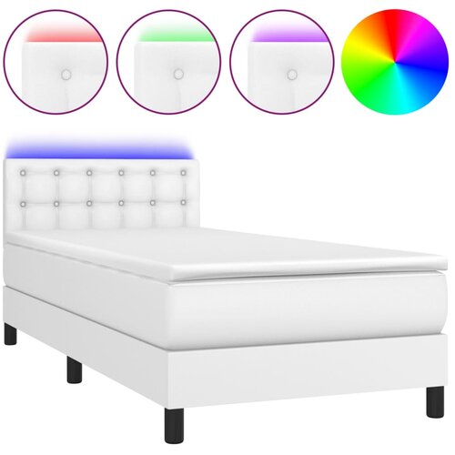 Maison Chic Box spring postelja - Vzmetna postelja z vzmetnico LED bela 90x200 cm umetno usnje SL15406, (21908853) Cene