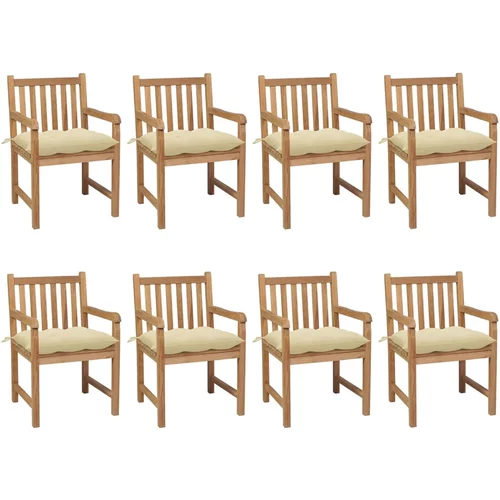  Vrtne stolice s krem bijelim jastucima 8 kom masivna tikovina
