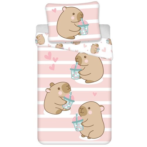 Jerry Fabrics Ružičasta pamučna dječja posteljina za krevet za jednu osobu 140x200 cm Kapybara &amp;ndash; Slike