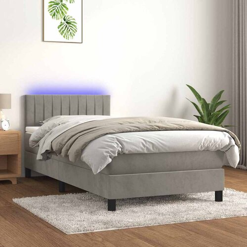  box spring s madracem LED svjetlosivi 80x200 cm baršun Cene