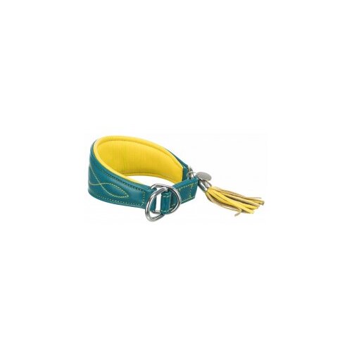  Ogrlica za hrta koža xs-s 24-31cm/50mm petrol žuta Cene