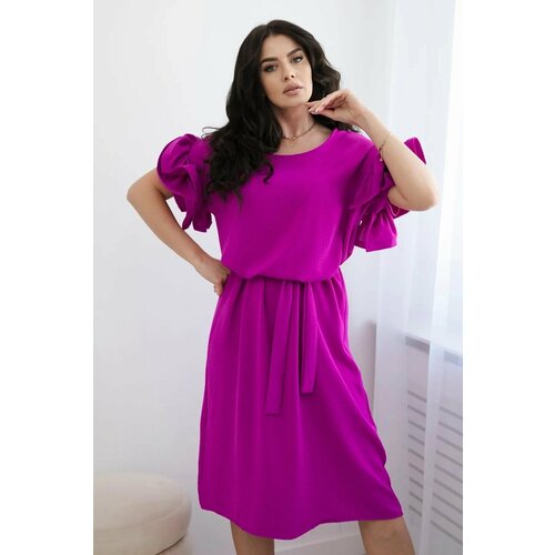 Kesi Dress with a tie at the waist with decorative sleeves in dark purple color Slike