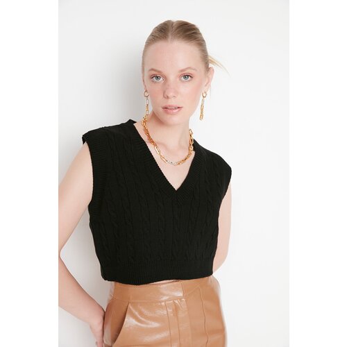 Trendyol black crop v-neck knitwear sweater Slike