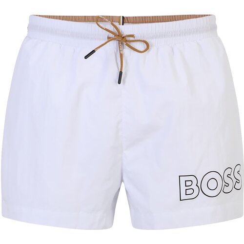BOSS Black Kratke kopalne hlače 'Mooneye' kamela / črna / bela Cene