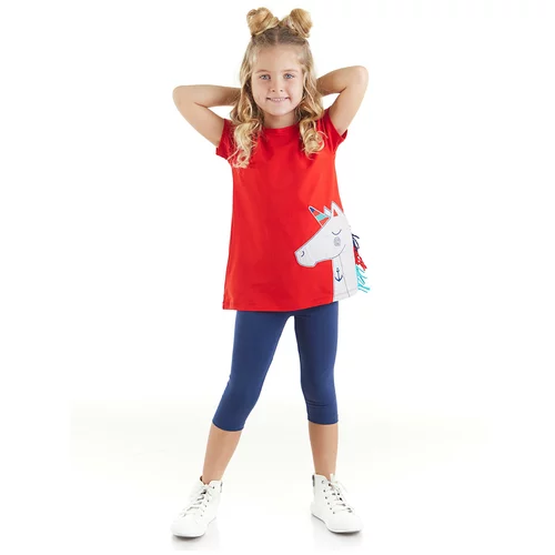 Denokids Sailor Unicorn Girl Child Red T-shirt, Navy Blue Leggings Suit.
