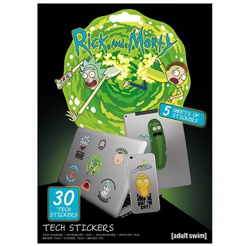 Grindstore Wholesale Tehnične nalepke Rick in Morty Adventures Tech, komplet 30 nalepk za prenosnike, mobilne telefone in tablice - uradno blago, (20883598)