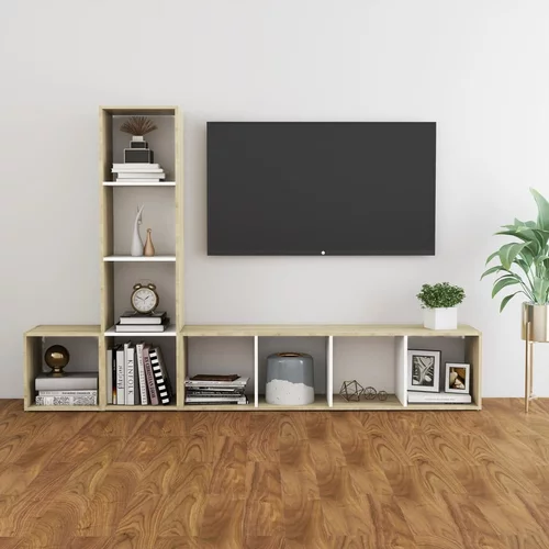 vidaXL Komplet TV omaric 3-delni bel in sonoma hrast iverna plošča