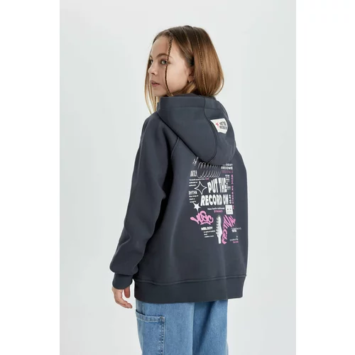 Defacto Girl Hooded Soft Lined Zippered Cardigan