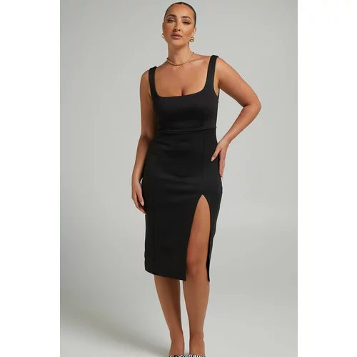 Madmext Black Straps and a Slit Detailed Midi Dress