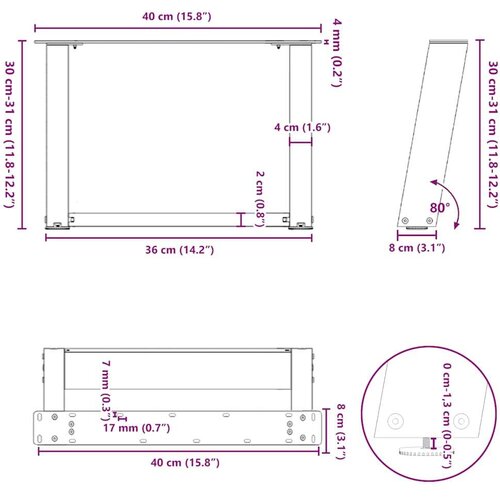  Noge za stolić U-oblika 2 kom antracit 40x(30-31) cm čelik Slike