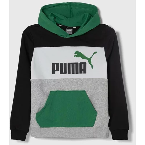 Puma Otroški pulover ESS BLOCK TR B zelena barva, s kapuco