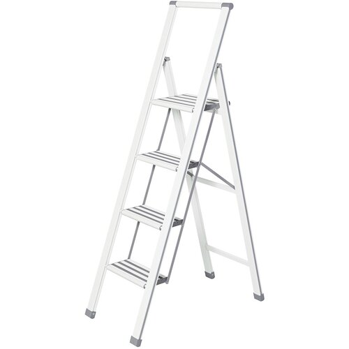 Wenko aluminijasta lestev bela 4+1 (delovna višina: 2,8 m, nosilnost: 150 kg) Cene