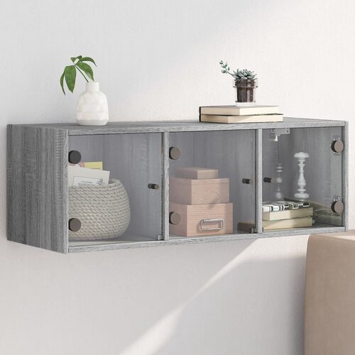  The Living Store Stenska omarica s steklenimi vrati siva sonoma 102x37x35 cm - Stenska Omarica, (21448386) Cene