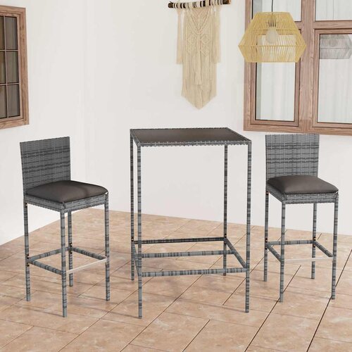  3-dijelni vrtni barski set od poliratana s jastucima sivi Siva 70 cm table length Cene