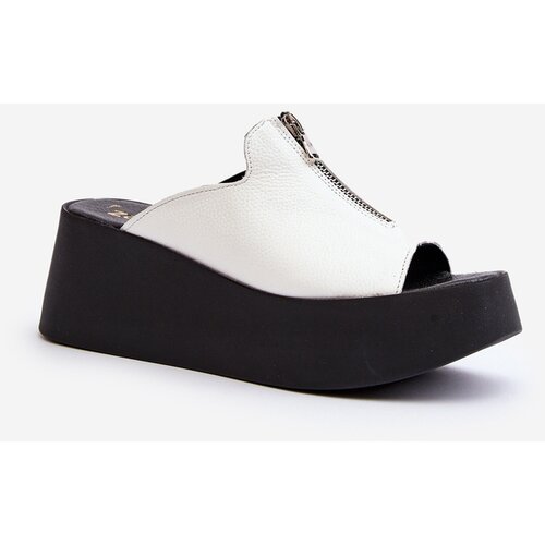 Zazoo 2916 Women&amp;#039;s Slides on Chunky Platform with Zipper White Slike