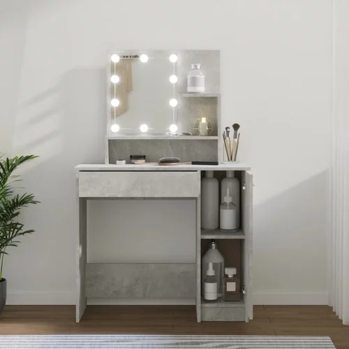 Toaletni stolić s LED Siva betona 86,5x35x136 cm
