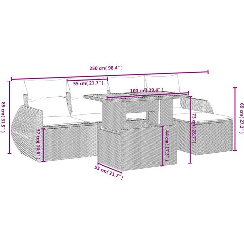 VidaXL 6-dijelni set vrtnih sofa s jastucima bež od poliratana Slike