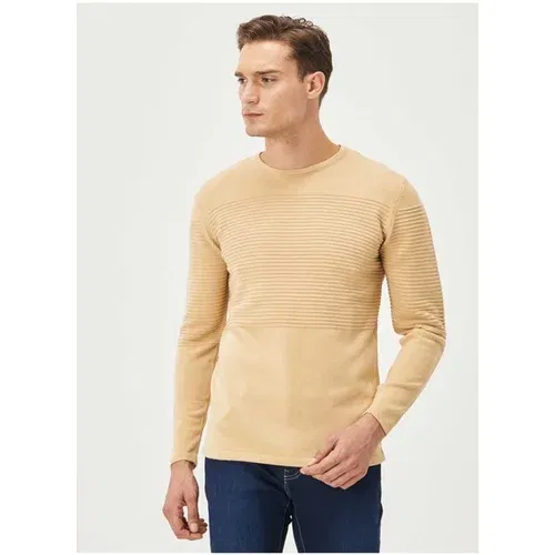 ALTINYILDIZ CLASSICS Men's Dark Beige Standard Fit Regular Cut Crew Neck Knitwear Sweater