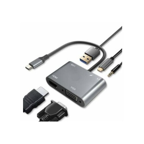 Linkom adapter-konvertor tip c na HDMI+VGA+1xUSB 3.0+TIP c+audio (783) Slike