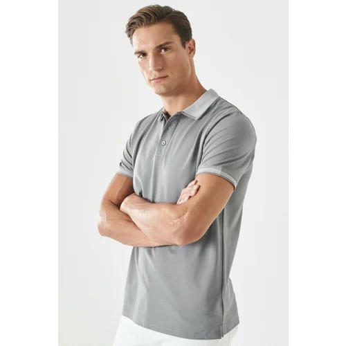 AC&Co / Altınyıldız Classics Men's Anti-shrink Cotton Fabric Slim Fit Slim Fit Gray Anti-roll Polo Neck T-shirt.