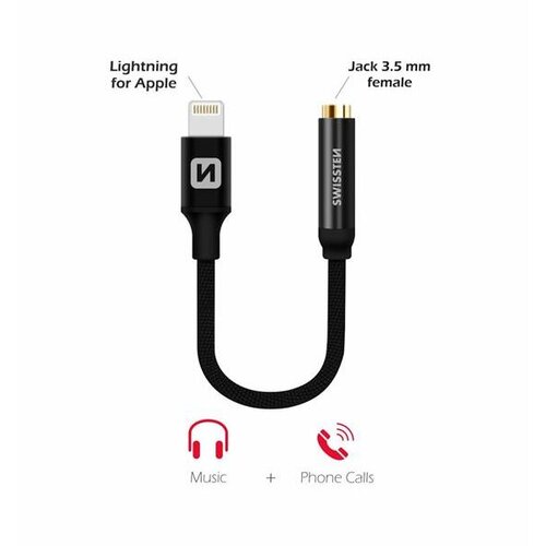 Swissten kabel audio, platneni LIGHTNING /3,5 ženski jack - 15cm crni Cijene