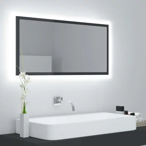 vidaXL LED kupaonsko ogledalo visoki sjaj sivo 90 x 8,5 x 37 cm drveno