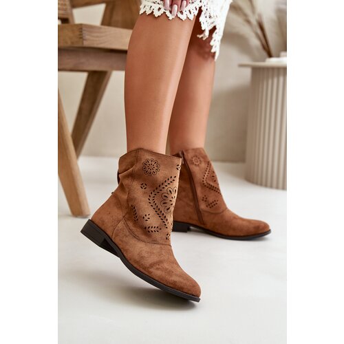 Boto Cut-out Women's Low Ankle Boots With Zipper Brown Irinette Cene