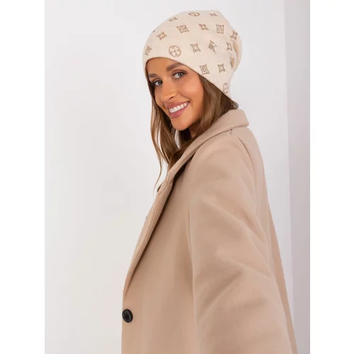 Fashion Hunters Light beige winter hat with rhinestones