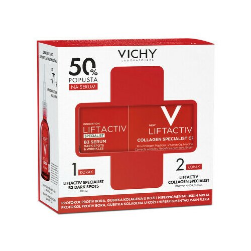 Vichy liftactiv B3 dark spots serum, 30 ml + liftactiv collagen dnevna nega, 50 ml promo Slike