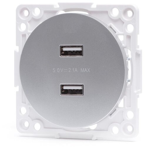 Aigostar USB napajajuća utičnica bez okvira, 2x USB-A, srebrna Slike