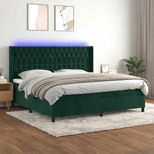 Krevet box spring s madracem LED tamnozeleni 200x200 cm bar&amp;scaron;un - Tamnozelena 200 x 200 cm Dizajn s gumbima Slike