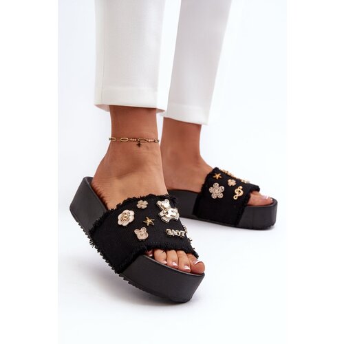 Kesi Women&amp;#039;s Platform Slippers with Pins Black Zranesia Slike