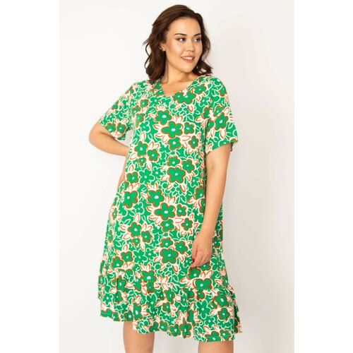 Şans Women's Plus Size Green Woven Viscose Fabric Layered Skirt Slike