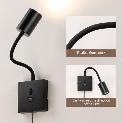  Immax NEO 08295L - Zidna lampa PUNTO sa USB 1xGU10/9W/230V crna Slike