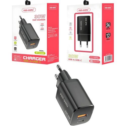 Ven-Dens 30W USB Type - C Hitra polnilna omrežna polnilnica - Črna Cene