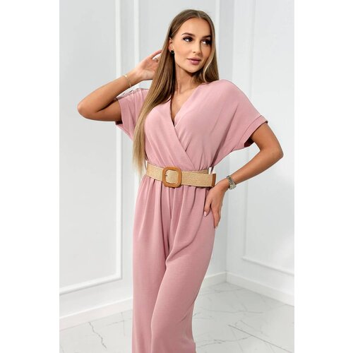 Kesi Jumpsuit with decorative belt at the waist powder pink Cene