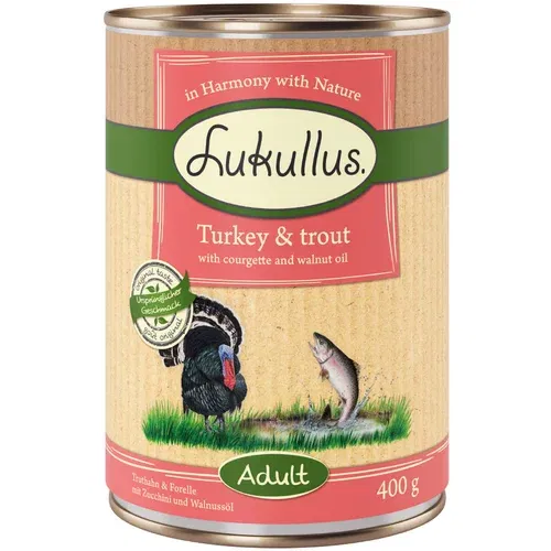 Lukullus Naturkost Adult 6 x 400 g - Puretina i pastrva