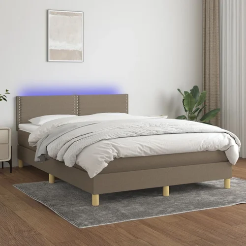 The Living Store Box spring postelja z vzmetnico LED taupe 140x200 cm blago - Box Spring Postelja, (21517767)