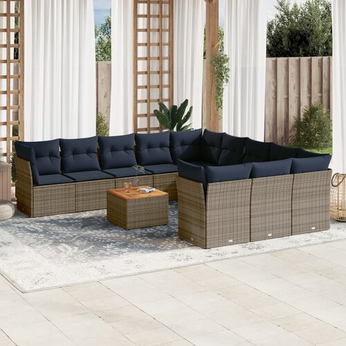 vidaXL 12-dijelni set vrtnih sofa od poliratana s jastucima sivi Cijene