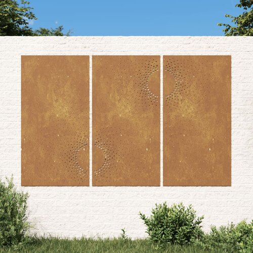 VidaXL Vrtna stenska dekoracija 3 kosi 105x55 cm corten jeklo sonce Slike