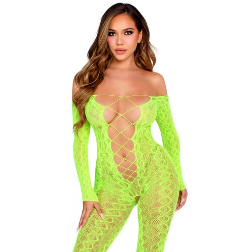 Leg Avenue Exotic Snake Crotchless Bodystocking 89357 Neon Green Slike