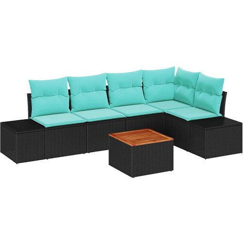 vidaXL Vrtna sedežna garnitura z blazino 6 pcs Črna poli ratan, (5000143886) Cene